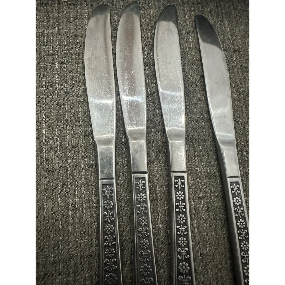 Vintage Interpur Floral Butter Knife Jordinera Pattern Stainless Steel Set Of 4